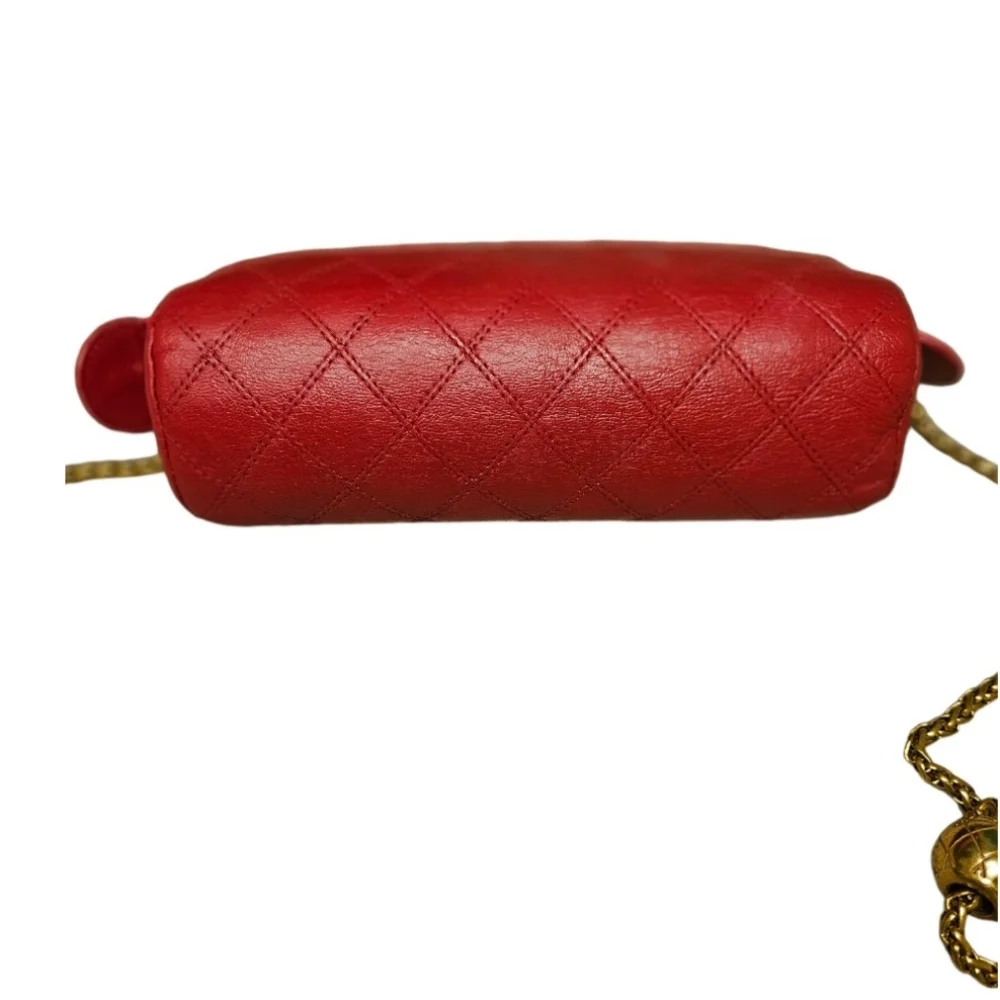 Chanel RARE Authentic lambskin red pouchette bag on ball adjustable chain - Picture 7 of 15